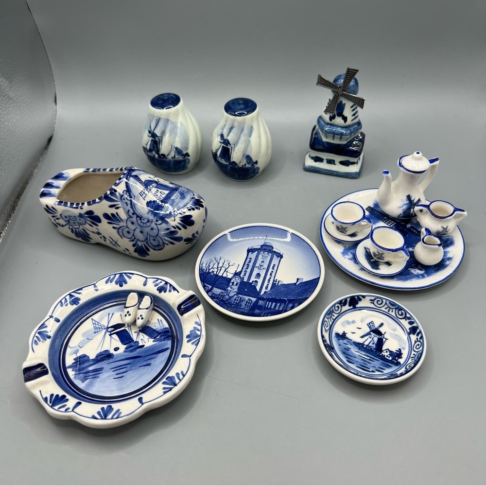 Delft Blue, Windmill, salt and pepper shakers, mini tea Set, Ashtray & more